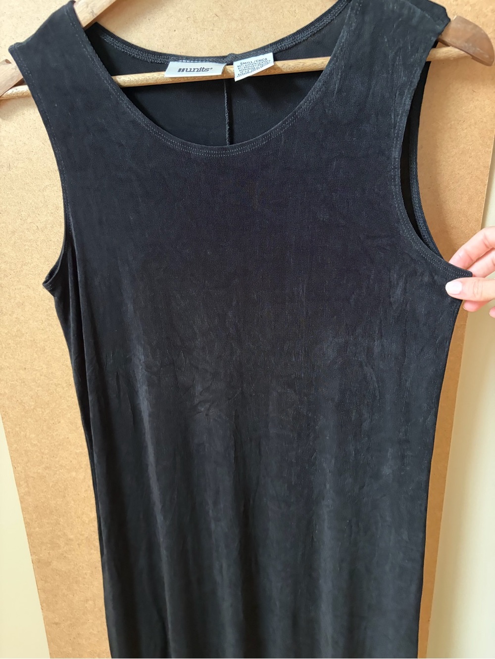 Black slinky scoop neck dress